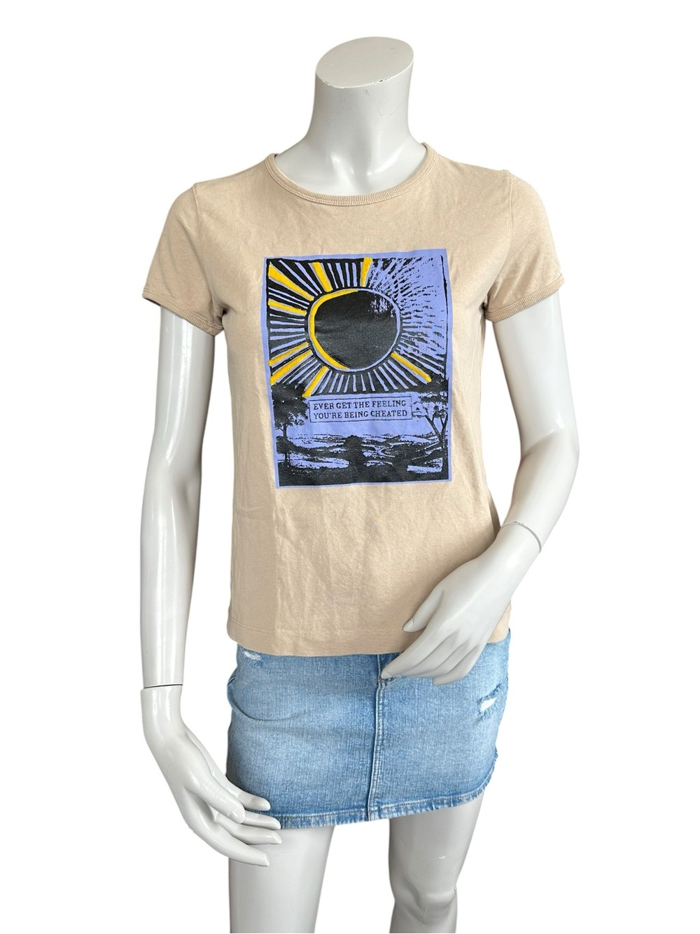 Marc Jacobs Runway SS2020 Tan Cotton Tarot Sun Moon Gothic Print Tee Shirt Small